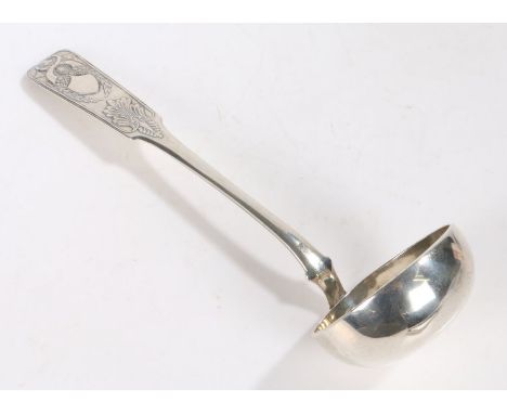 A 19th Century Russian 84 zolotnik silver ladle, St. Petersburg, assayers mark for Dimitry Ilyich Tverskoi 1838, the fiddle p