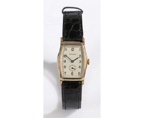Rolex gold plated gentleman's wristwatch, circa 1940, the signed white dial with Roman numerals and outer minutes track, manu