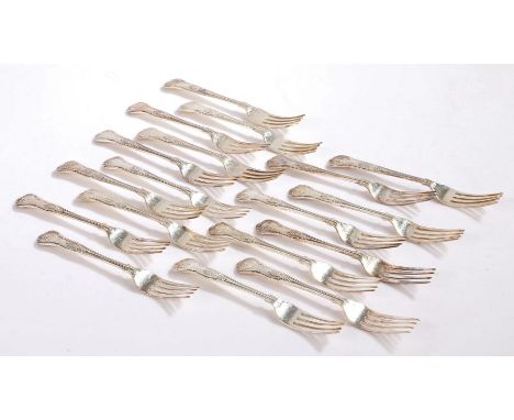 Eighteen&nbsp;Elizabeth II silver dessert forks,&nbsp;Sheffield 1960 and 1983, maker Walker &amp; Hall, with kings pattern ha