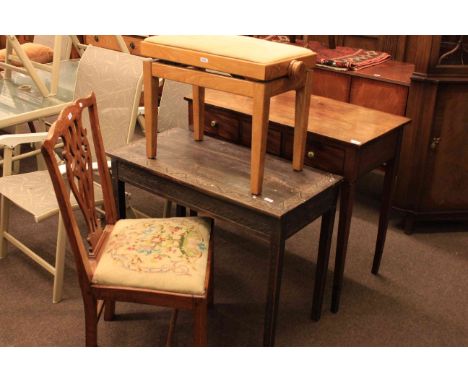 19th Century mahogany three drawer side table, carved oak side table, corner chair, Chippendale style side chair and adjustab