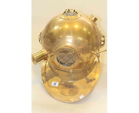 Brass modern U.S. Navy diving helmet Mark V by Morse Diving Equipment Co. Boston M.A.