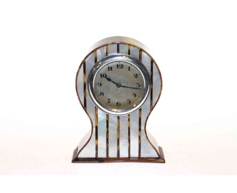 Tortoiseshell, mother of pearl and sterling silver balloon boudoir clock