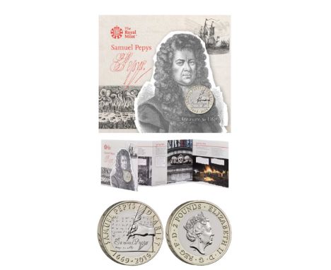 Royal Mint Samuel Pepys 2019 UK £2 brilliant uncirculated presentation pack.  Marks the 350th anniversary of the last entry i