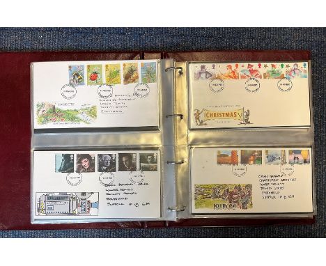 59 FDC in a Royal Mail First Day Covers Album with 15 Leaves, Typed and Hand Written Addresses, Covers Include 2 x Christmas 