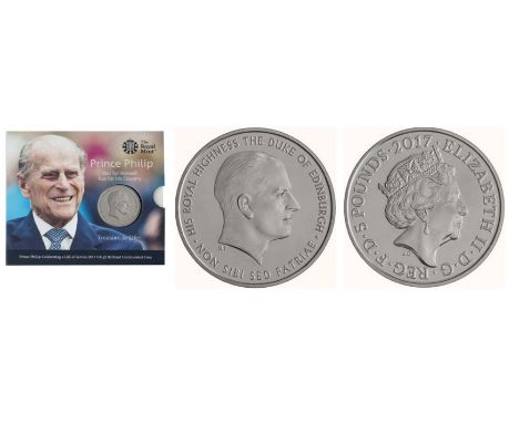 Royal Mint 2017 Life and Service of Prince Philip brilliant uncirculated UK £5 crown coin presentation pack.  Celebrating 80 