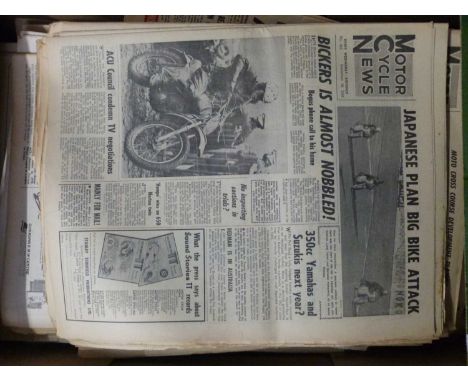 Box of vintage Motorcycle News papers