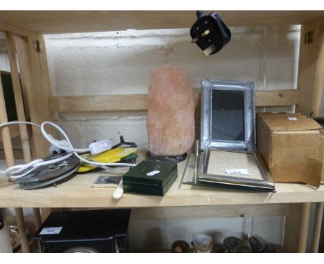Mixed Lot: Himalayan salt crystal lamp, various picture frames, vintage mincer etc