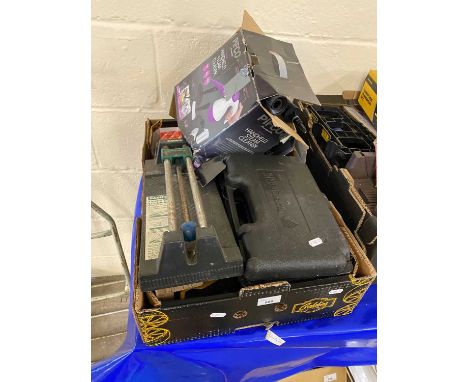 A cased hand held steamer together with a Black &amp; Decker rechargeable screwdriver and other hand tools