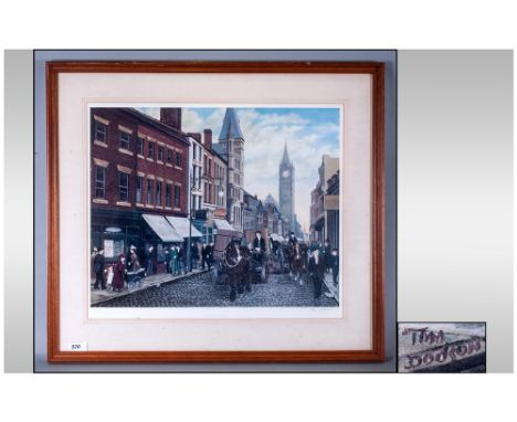 Tom Dodson 1910-1991 Ltd Edition Pencil Signed, Fine Art Stamp Coloured Print. Titled ' Fisher Gate Preston ' 17 x 25.5 Inche