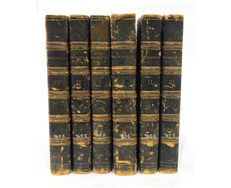 "Opere di Niccolo Machiavelli" six vols, Firenze 1782, engraved frontis portrait to vol 1, engraved vignette on tp, full blue