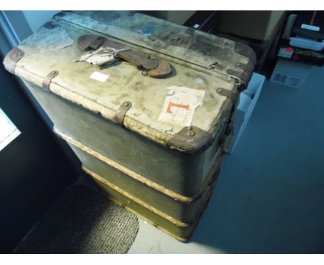 A circa 1930's Jagoe family, Cork trunk with stickers charting journing from Ireland to India via S S Strathmore, which saile