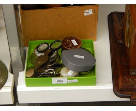 A quantity of magnifying glasses, barometer and other collectable items (2 boxes) 