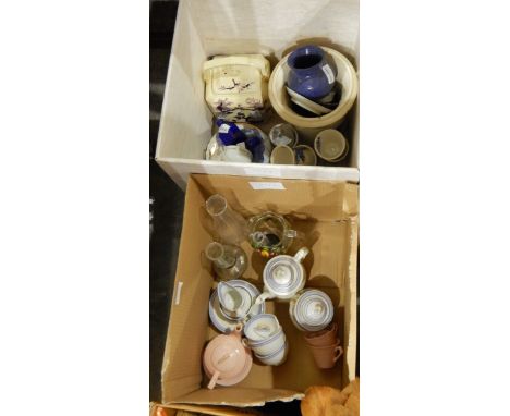 Various items including binoculars, gimball compass, decorative china, giltwood wall shelf (4 boxes) 