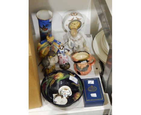 A Royal Doulton 'Falstaff' character jug, a Halcyon Days enamel box, a set of three Crown Staffordshire ceramic wine labels a