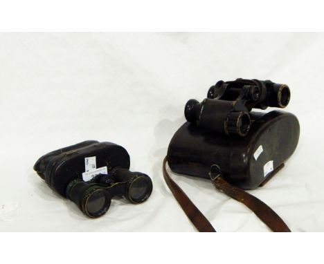 A pair of opera glasses, a pair of binoculars and a small vintage chest of eight drawers (3) 