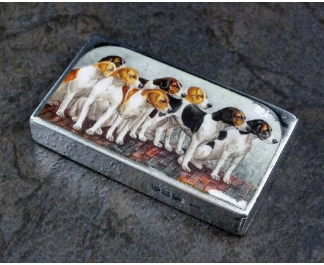 A Victorian silver and enamel vesta case, S. Mordan & Co, London 1896, of rectangular form, the cover with enamel plaque depi