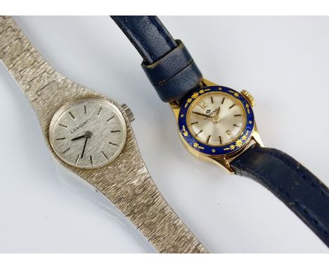 A lady's 18ct gold and blue enamel Lorenz wristwatch, the silvered dial with batons within blue enamel and gold bezel, manual
