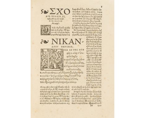 Toxicology.- Nicander, of Colophon. Theriaca. Eiusdem Alexipharmaca [graece]. Interpretatio innominati autoris in Theriaca...