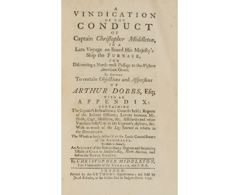 Americas.- Middleton (Christopher) A Vindication of the Conduct of Captain Christopher Middleton, in a Late Voyage on Board H