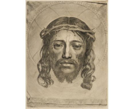 Mellan (Claude, 1598-1688) The Holy Face, or the Veil of St Veronica, engraving, second state (of two) with lettering, a good