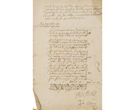 Elizabethan author and Jacobean agent.- Dickenson (John, author and government official, c. 1570-1635/6) List of expenses sub