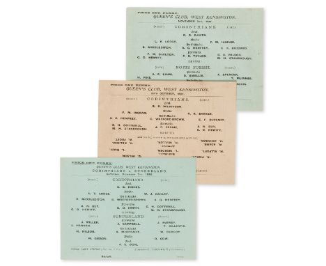 Football.- Corinthians at Queen's Club.-  3 tickets for matches at Queen's Club, 1 printed on buff paper and 2 on blue paper,