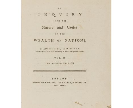 Smith (Adam) An Inquiry in the Nature and Causes of the Wealth of Nations, vol. 2 only (of 2), second edition, half-title, fi