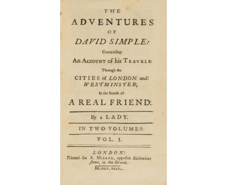 Novel.- Fielding (Sarah) The Adventures of David Simple, 2 vol., first edition, contemporary calf, gilt, joints cracking, a l