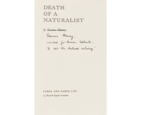 Heaney (Seamus) Death of a Naturalist, first edition, signed presentation inscription from the author to Norman Todhunter "to