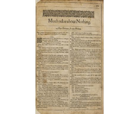 Shakespeare (William) Much adoe about Nothing, with Loves Labour's lost, from the 2nd folio, continuous pagination from 101-1