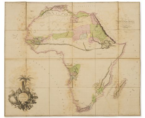 Africa.- Arrowsmith (Aaron) Africa, large folding map of the continent, with decorative allegorical title cartouche lower lef