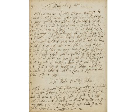Cookery recipes.- [Collection of recipes], manuscript, 141pp. excluding blanks, in four hands, slightly foxed and browned, or