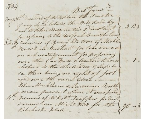 Browsholme Hall, near Clitheroe, Lancashire.- Account Book relating to the Parker family of Browsholme Hall, Lancashire, manu