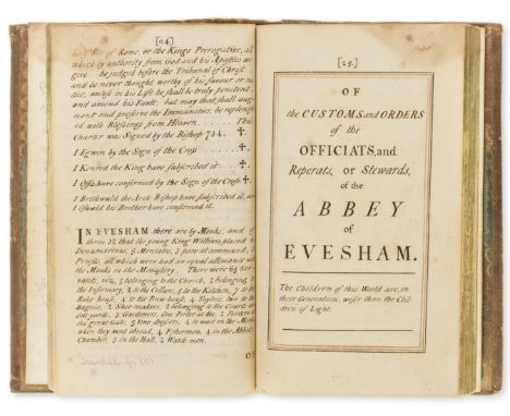 Evesham.- Moore (R., antiquary) The History of the Monastery of Evesham. from an old Popish Manuscript, manuscript in a fine 