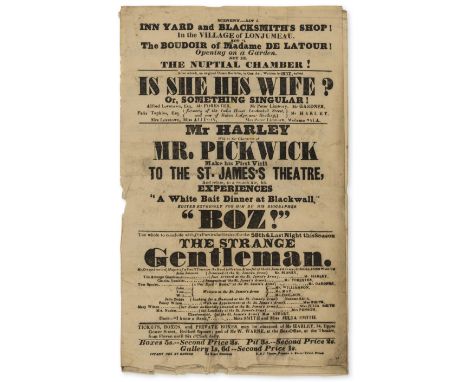 Dickens (Charles).- Mr Harley Will in the Character of Mr. Pickwick Make his First Visit to the St. James's Theatre, And rela