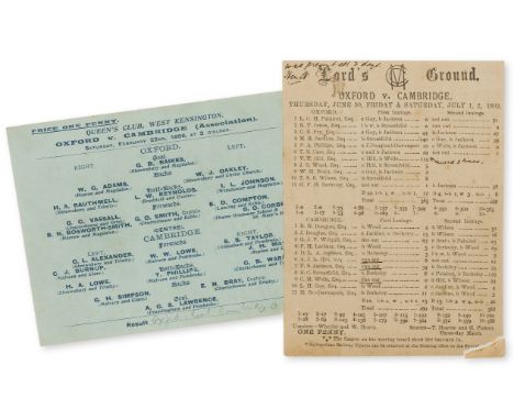 Football.- Varsity match at Queen's Club.- A ticket for the 22nd February, 1896 match Oxford v Cambridge, printed on light bl