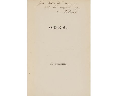 Patmore (Coventry) Odes, first edition, presentation copy signed by the author, "From the Author" printed leaf before the tit