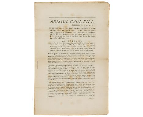 Bristol.-  Bristol Gaol Bill. Bristol, August 4, 1792. Objections to an Act lately obtained for building a new Gaol within th