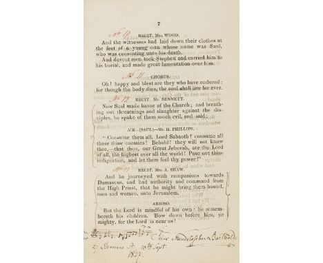 Music.- Mendelssohn (Felix ) First Time of Performance in this Country, St. Paul, An Oratorio, Composed by Felix Mendelssohn 