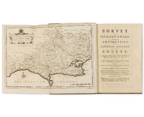 Dorset.- Coker (John) A Survey of Dorsetshire, first edition, folding engraved map by John Wilcox, 6 engraved armorial plates