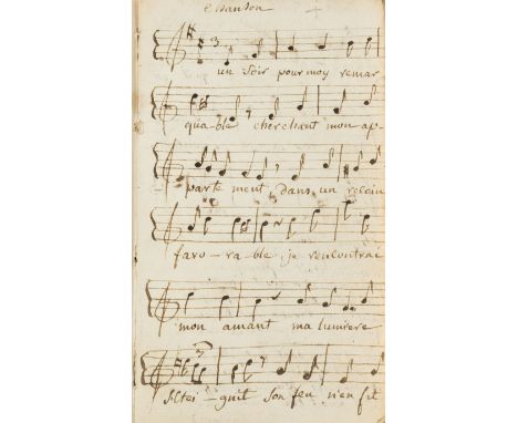 Songs.- Receuil De Chansons, manuscript in French, title and 118pp. (including lower pastedown), 1½pp. musical notation, brow