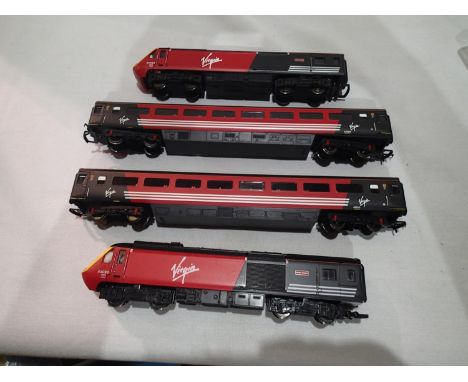 OO scale Hornby four car virgin DMU set, Virgin Voyager, power car, Lady in Red dummy trailer (cracked roof repaired) plus tw