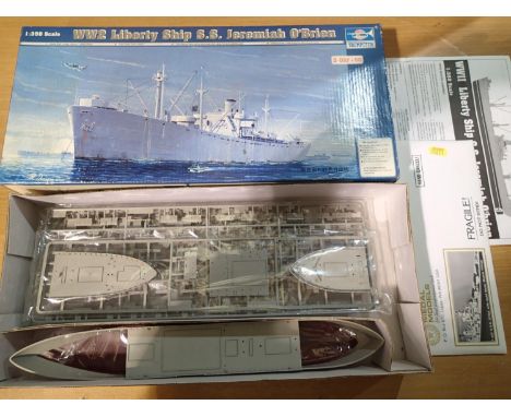 Trumpeter 1/350 scale WWII Liberty ship S.S Jeremiah O Brien, L: 38 cm, appears complete/unstarted, contents unchecked. UK P&