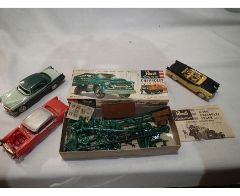 Vintage Revell Chevrolet two ton truck kit, appears complete (unchecked) some parts painted, with instructions and decals, in
