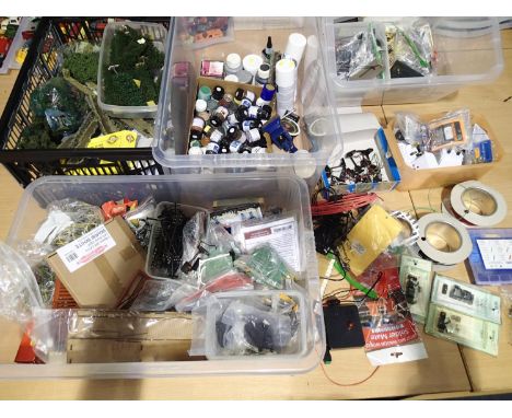 Large quantity of model railway scenics and accesories, tools etc, including trees, scatter, paints, electricals, signals, te