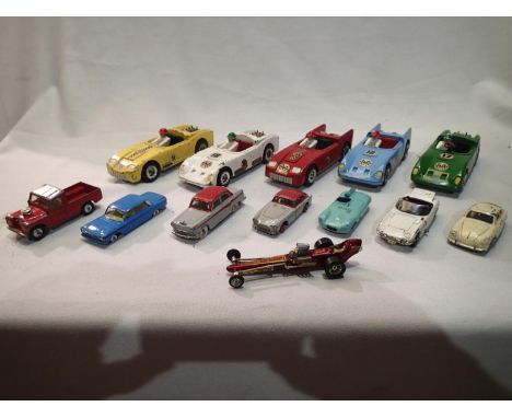 Eight Corgi/Dinky toys, plus five Triang Racing cars, all playworn, suitable for re-furbishment. UK P&amp;P Group 1 (£16+VAT 