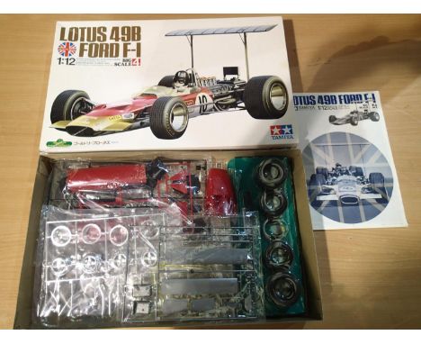 Tamiya 1/12 scale Lotus 49B Ford F1, Gold Leaf/Graham Hill decals, appears complete/unstarted, unchecked, box with slight sto