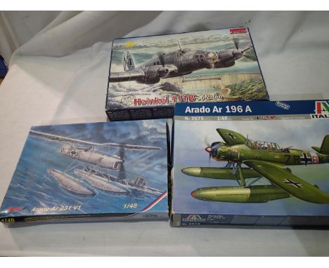 Three German aircraft kits; Roden Heinkel 111 B Pedro, M.P.M Arado AR 231 VI and Italeria Arado AR 2675. UK P&amp;P Group 1 (