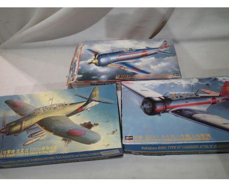 Three Japanese Hasegawa kits; Nakajima Otsu Shoki (Tojo), Aichi B7A2 Ryusei Kai (Grace) and Nakajima B5N1 type 97 (Kate). UK 