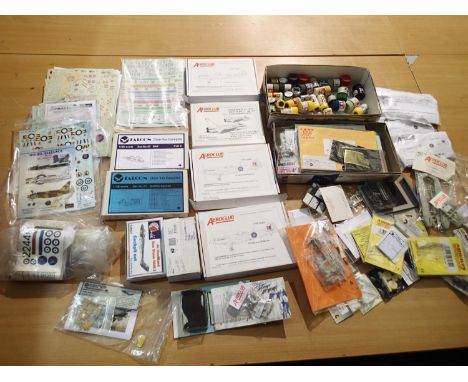 Quantity of 1/48 scale aircraft detailing packs, conversion kits, decals, paints etc, mostly in packs/boxes. UK P&amp;P Group